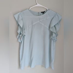 Express Baby Blue Medium Blouse Flutter Sleeve